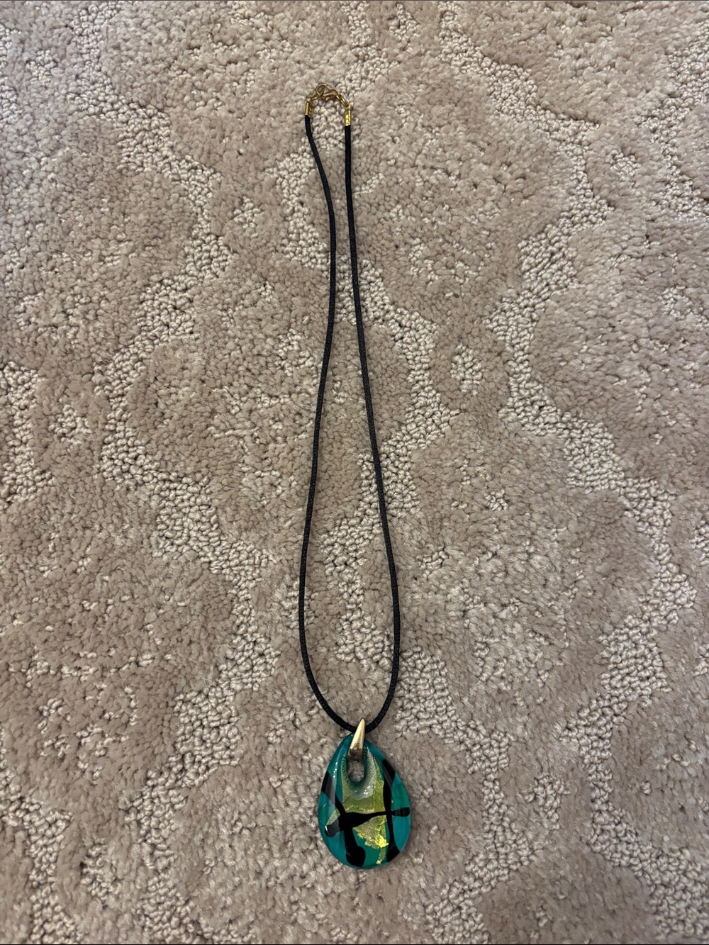 Handmade Teardrop Glass Pendant Necklace in Green and Black